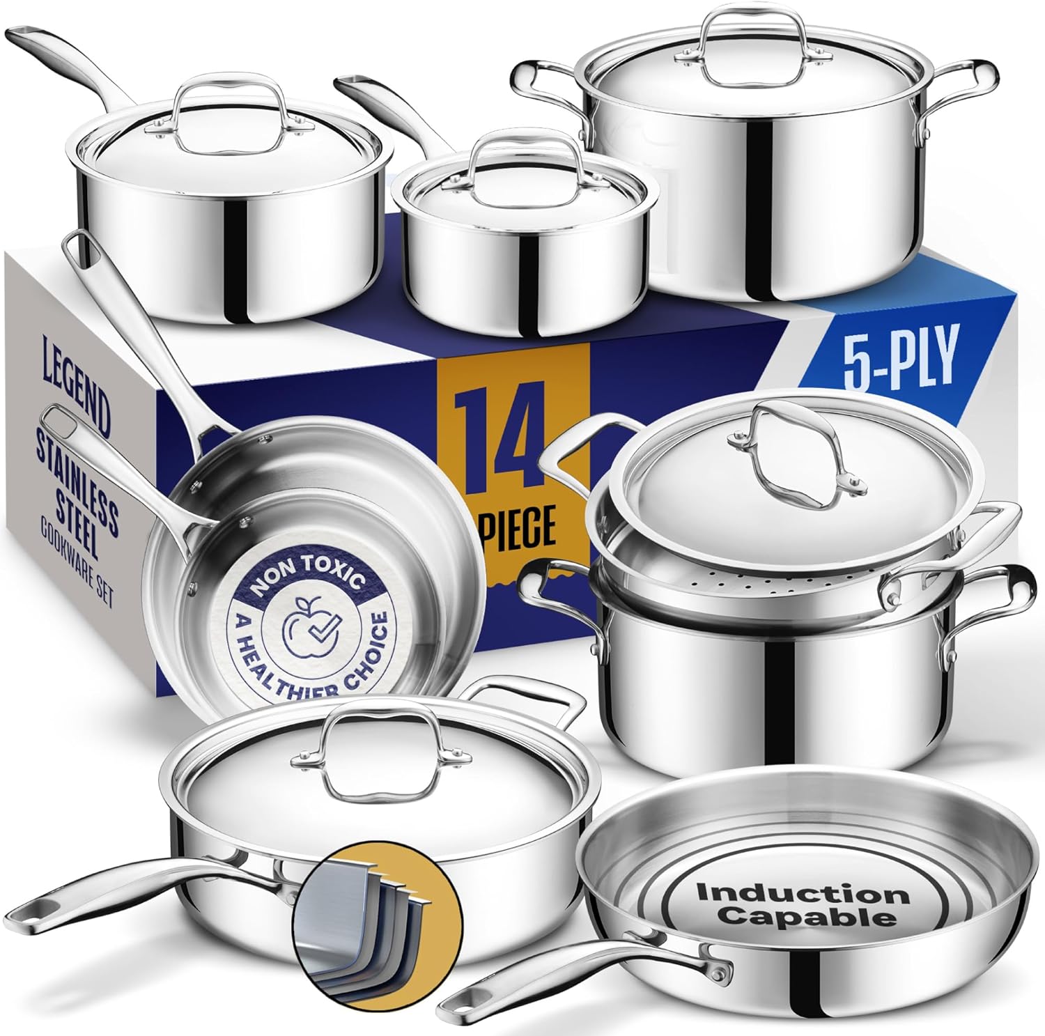 14 Piece Stainless Steel Cookware